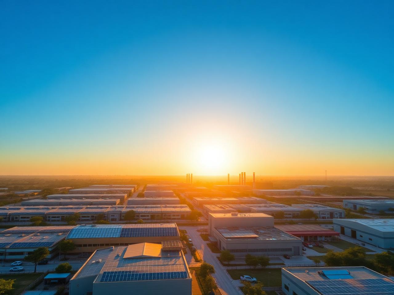 Aerial view of MSME industrial park with solar rooftops